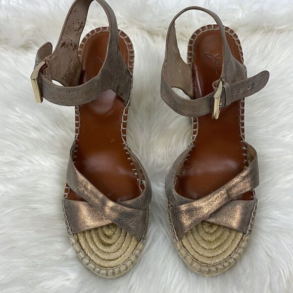 Joie Jace | bronze,metallic ankle strap wedge 37 1/2 open toe espadrille… - Picture 11 of 11